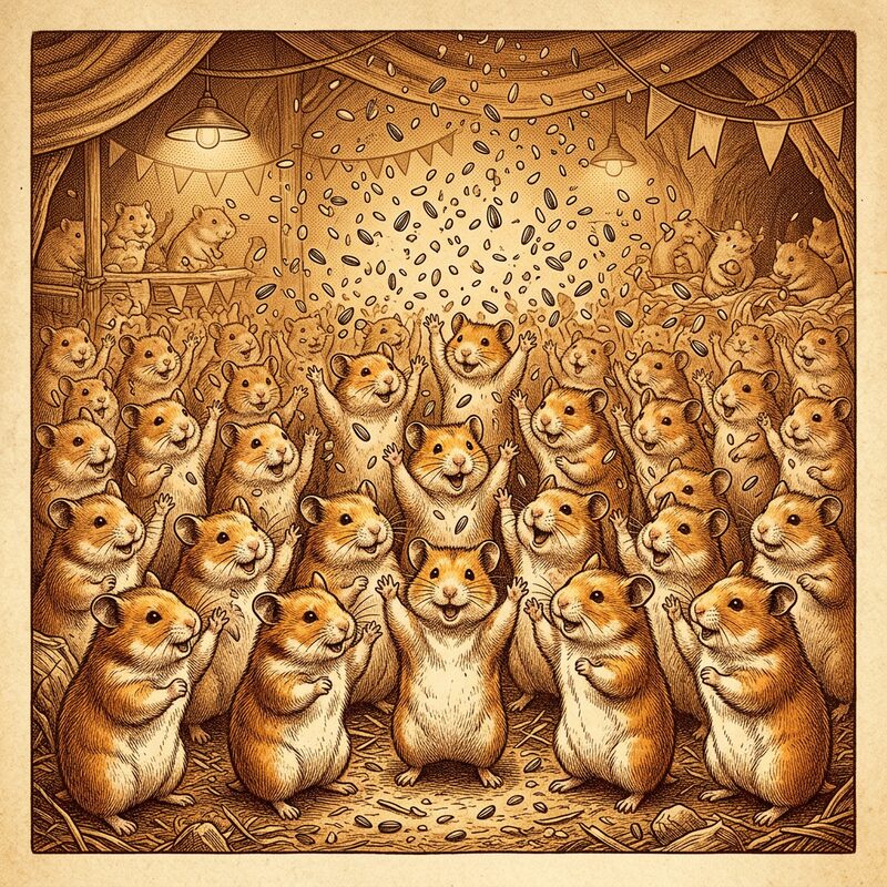 A crowd of cheering hamsters